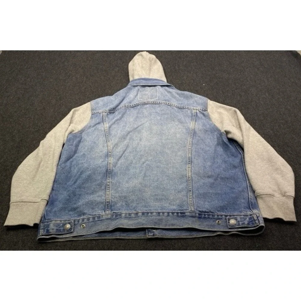 Levi's Trucker Jacket Mens XL Blue Denim Gray Hoodie Sleeve Vintage Fit